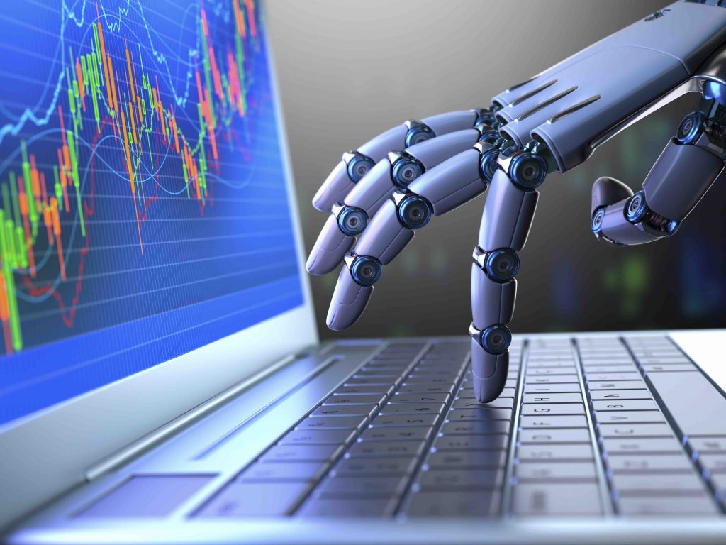 Robotic hand using laptop, illustration myLIFE